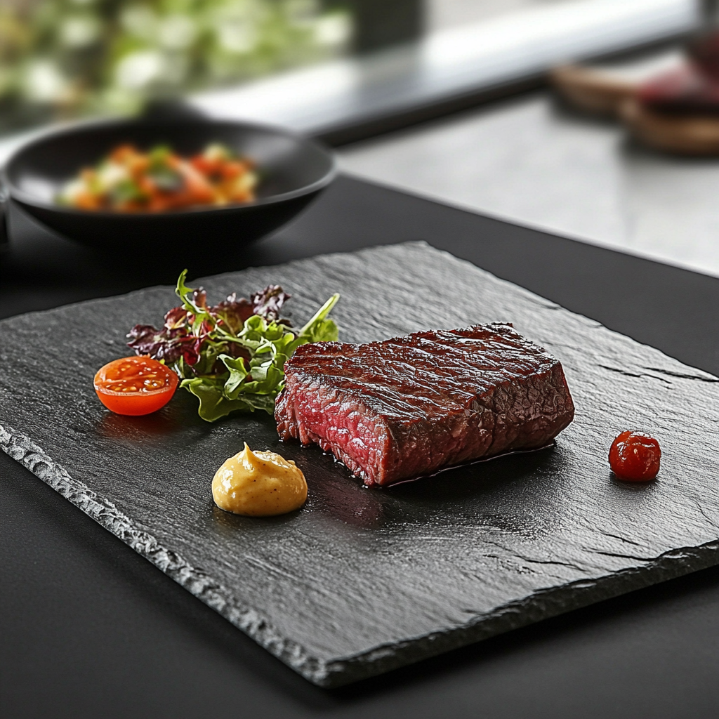 Plat de service carré en mélamine aspect ardoise